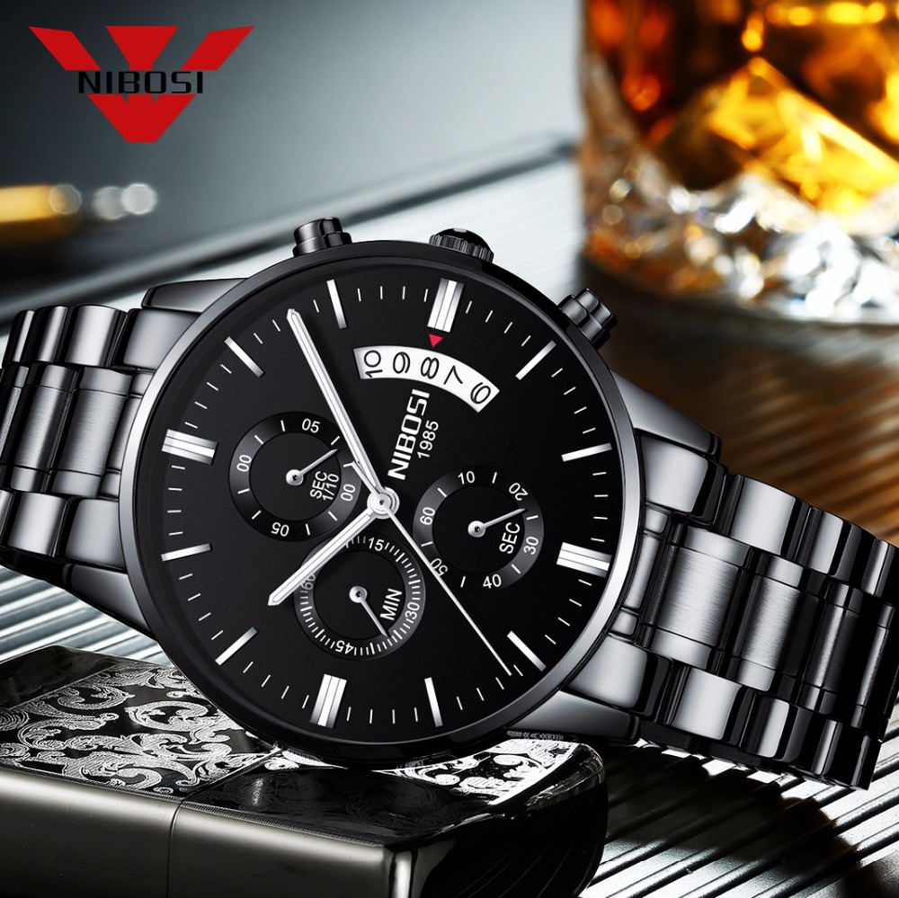 Jewelry Inspired Watches - NIBOSI paslanmaz çelik siyah Quartz saat